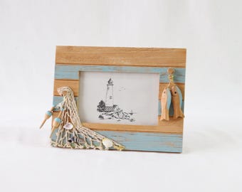 Wooden Handmade Photo Frame, Greek Island, Nautical Picture Frame, Sea Gifts, Greek Gifts, Seashells, Fish, Display Frame, Housewarming Gift