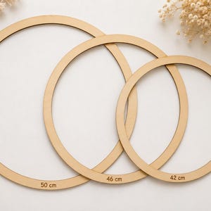 LAGRE Trämakraméring 42 cm - 50 cm, 4 mm plywoodring, 2 cm bred, slipad träring, drömfångarram, gör-det-själv-kransbas