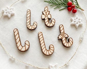 5er-Set Zuckerstangen aus Holz, Weihnachts-Holzausschnitte, unfertige Holzverzierungen, Weihnachtsbastelbedarf, DIY-Weihnachtsdekorationen