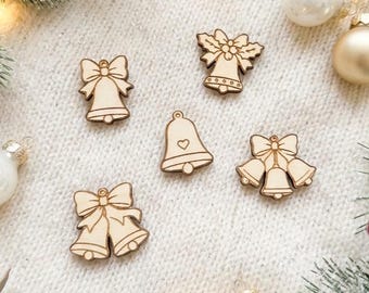 5er-Set Weihnachtsglocken aus Holz, Glockenrohlinge aus Holz, unbehandelte Holzverzierungen, Bastelbedarf für Weihnachten, DIY-Weihnachtskranzdekoration