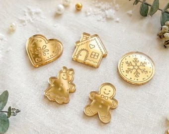 Lebkuchen-Dekorationen aus goldfarbenem Spiegelacryl, 5er-Set, Weihnachtsbasteldeko