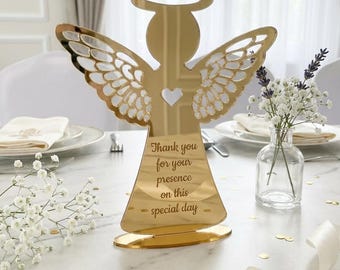 Personalisierter Engel aus goldenem Spiegel als Gastgeschenk, Kommunionsgeschenk (10 cm)