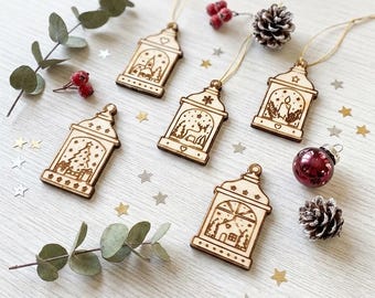 Weihnachtslaternen aus Holz, 5er-Set, Winterliche Holzverzierungen, Lasergeschnittene Weihnachtsformen, Unbehandelte Holzzuschnitte, Bastelbedarf für die Feiertage