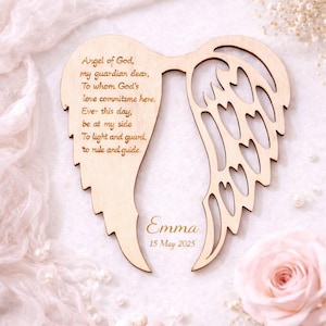 Ali d'angelo in legno personalizzate con preghiera - Regalo di battesimo per bambina - Ricordo del battesimo