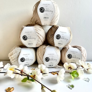 Bobbiny Natural Friendly Yarn 100g - Braided cotton yarn, certified recycled cotton