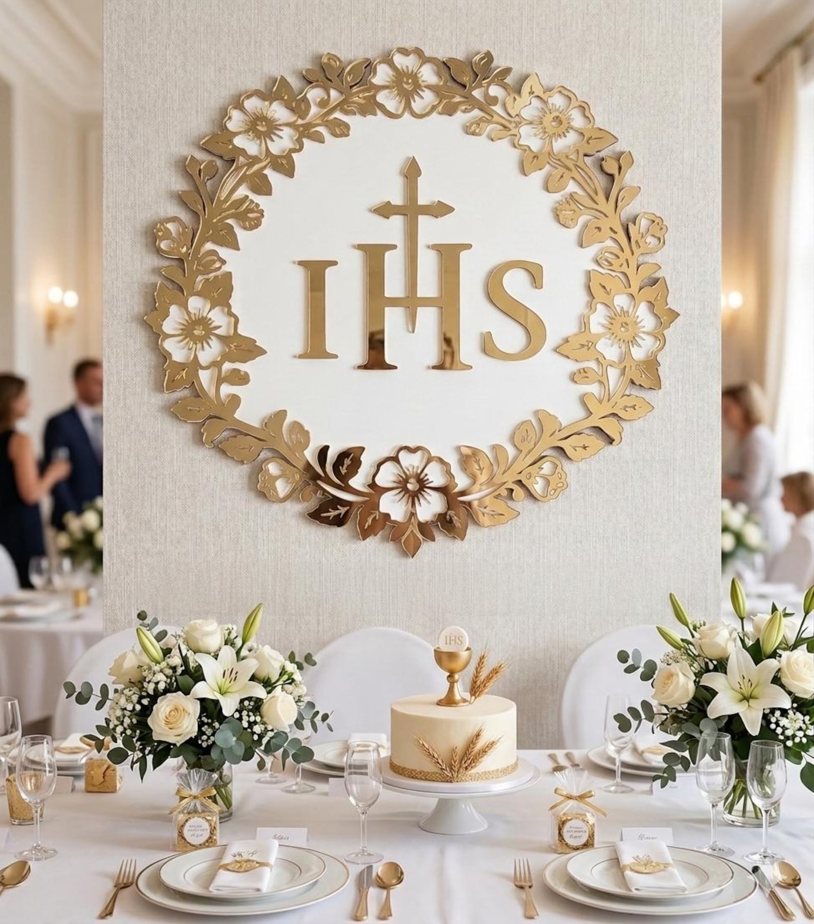 First Holy Communion IHS Sign 50 Cm | Gold and White Communion ...