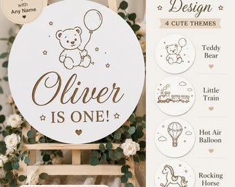 Personalisiertes Schild zum ersten Geburtstag | Willkommensschild für Jungen | 50 cm