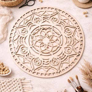 Base in legno per mandala per macramè / Tavola rotonda tagliata al laser 30 40 50 cm / Decorazione murale fai da te / Materiale per artigianato boho / Compensato 4 mm modello 4