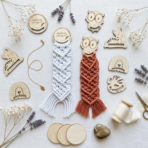 Wooden Macrame Bookmark Base | DIY Bookmark Blank | Laser Cut Plywood Bookmark Top Deer Owl Monstera Rainbow Craft Supplies Choose Design