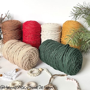 Colección Navidad CORDÓN DE ALGODÓN TRENZADO / 5 mm / 100 m / 108 yardas / cordón de macramé / cordón de algodón / punto / ganchillo / cordón interior de poliéster