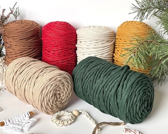 Christmas Collection BRAIDED COTTON CORD | 5mm | 100 m | 108 yards | macrame cord | cotton cord | knit | crochet | polyester inner cord