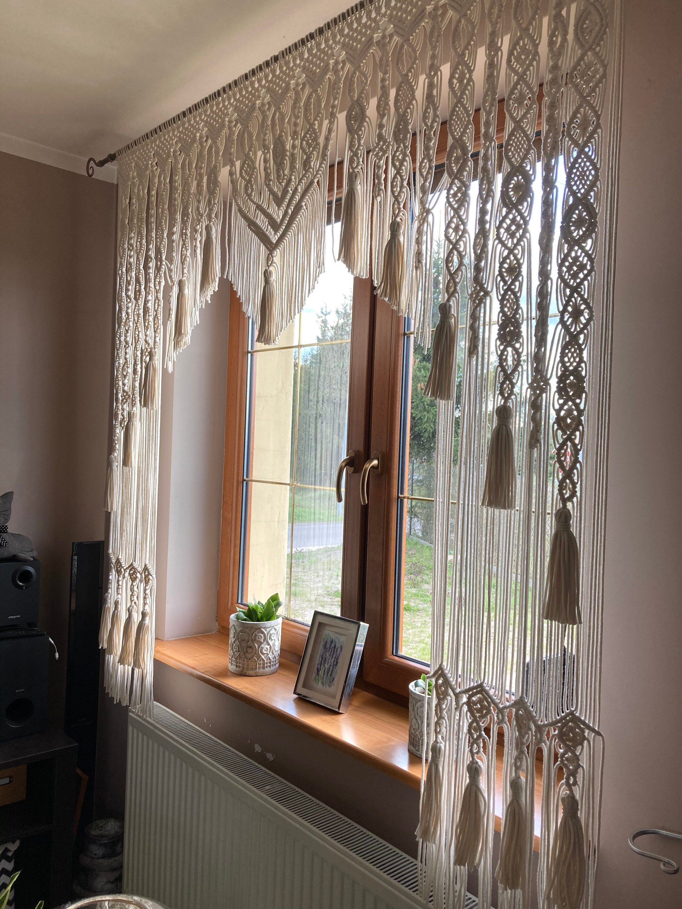 Macrame curtain on the window Curtain macrame large Etsy