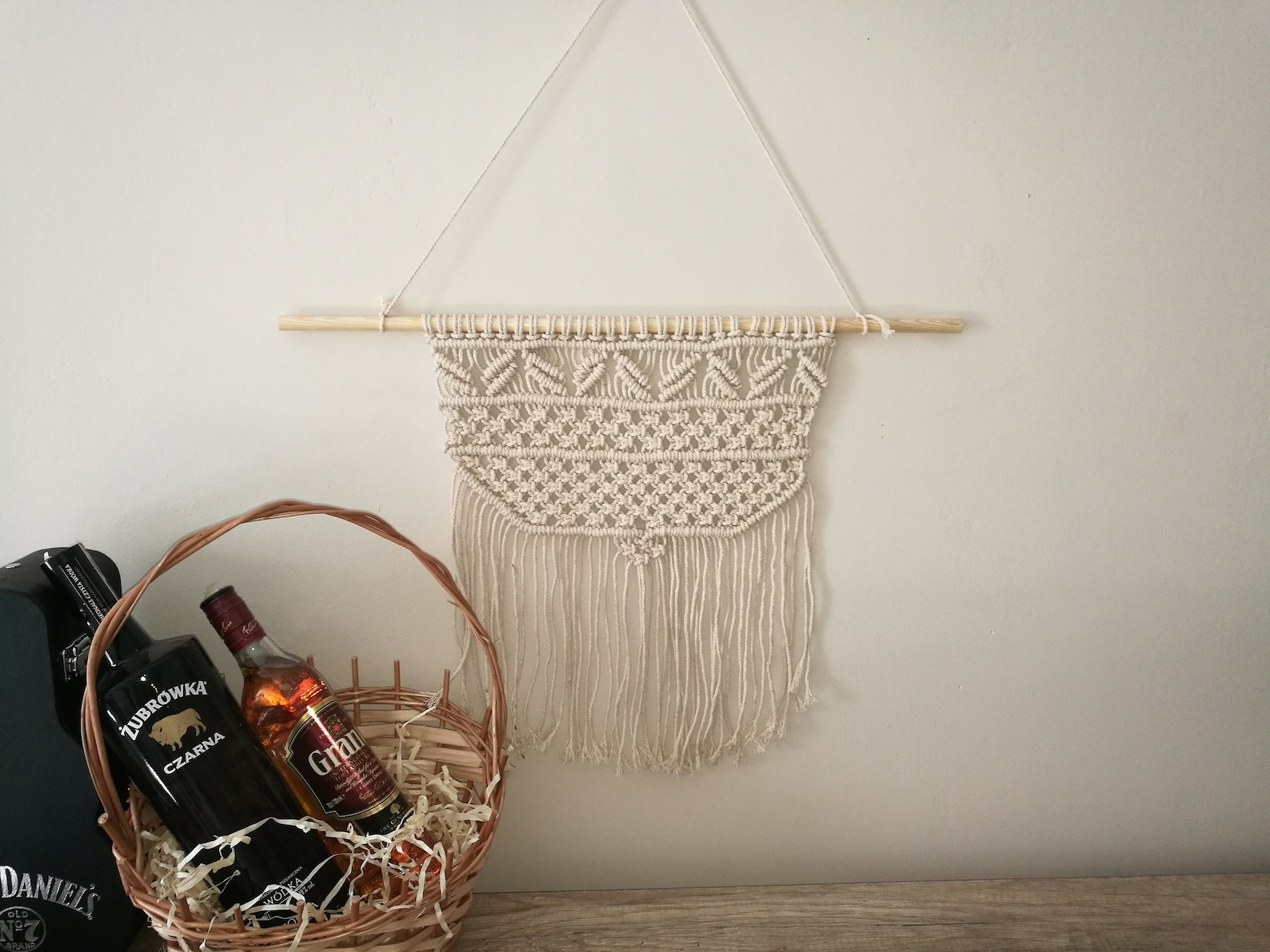 Arazzo In Tessuto Boho Macramè Con Nappe - Tenda Decorativa Bianca E Beige Per Parete | Sfondo Per Casa O Eventi - Foto 4