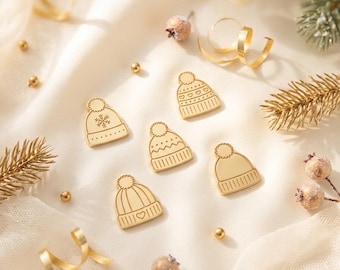 Wintermützen aus goldfarbenem Spiegelacryl, 5er-Set, Weihnachtsbasteldekorationen