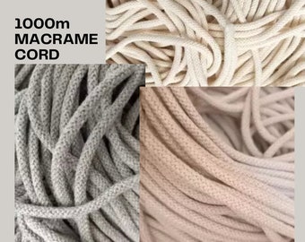 1000 m 5 mm braided Cord, Cotton cord, Macrame cord , decor craft DIY cord,