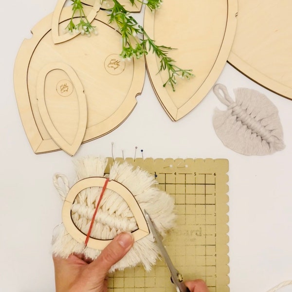 two-piece template for cutting macrame leaves