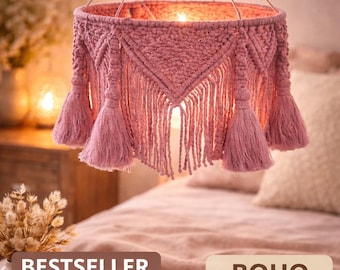 Macrame Lampshade Boho | Hanging Macrame Lamp Shade | Boho Ceiling Light Cover | Handmade Nursery Lamp | Boho Home Decor | 20–50 cm