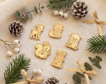Set mit 5 Waldtieren aus goldfarbenem Spiegelacryl, Bastelbedarf für Weihnachten