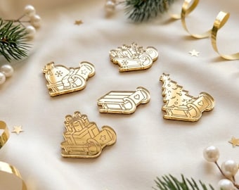 Goldene Acryl-Weihnachtsschlitten mit Spiegeleffekt, 5er-Set, Weihnachtsdeko