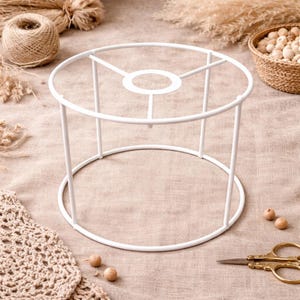 Weißer Metall-Lampenschirm Rahmen 30 cm Höhe - Lampenfuß 20-40 cm Durchmesser - Makramee Pendelleuchte Struktur - Runddrahtschirm - DIY Beleuchtung S