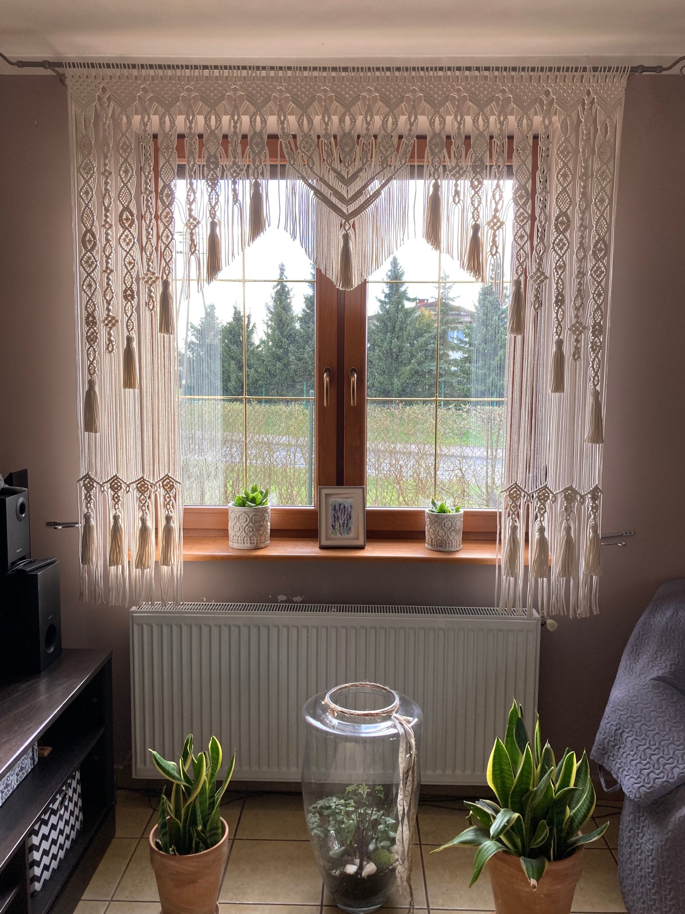 Macrame curtain on the window Curtain macrame large Etsy