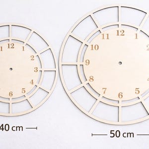 Large Wooden Clock Base 40 50 cm | DIY Wall Clock Face | Laser Cut Plywood Clock Base with Numbers Wood Clock Blank | Clock Making Supply 5