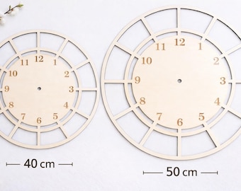 Large Wooden Clock Base 40 50 cm | DIY Wall Clock Face | Laser Cut Plywood Clock Base with Numbers Wood Clock Blank | Clock Making Supply 5