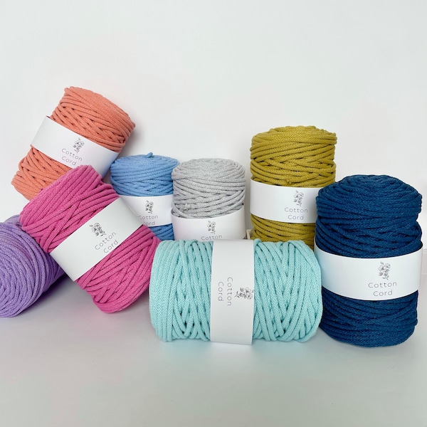 BRAIDED COTTON CORD | 5mm | 100 m | 108 yards | macrame cord | cotton cord | knit | crochet | polyester inner cord