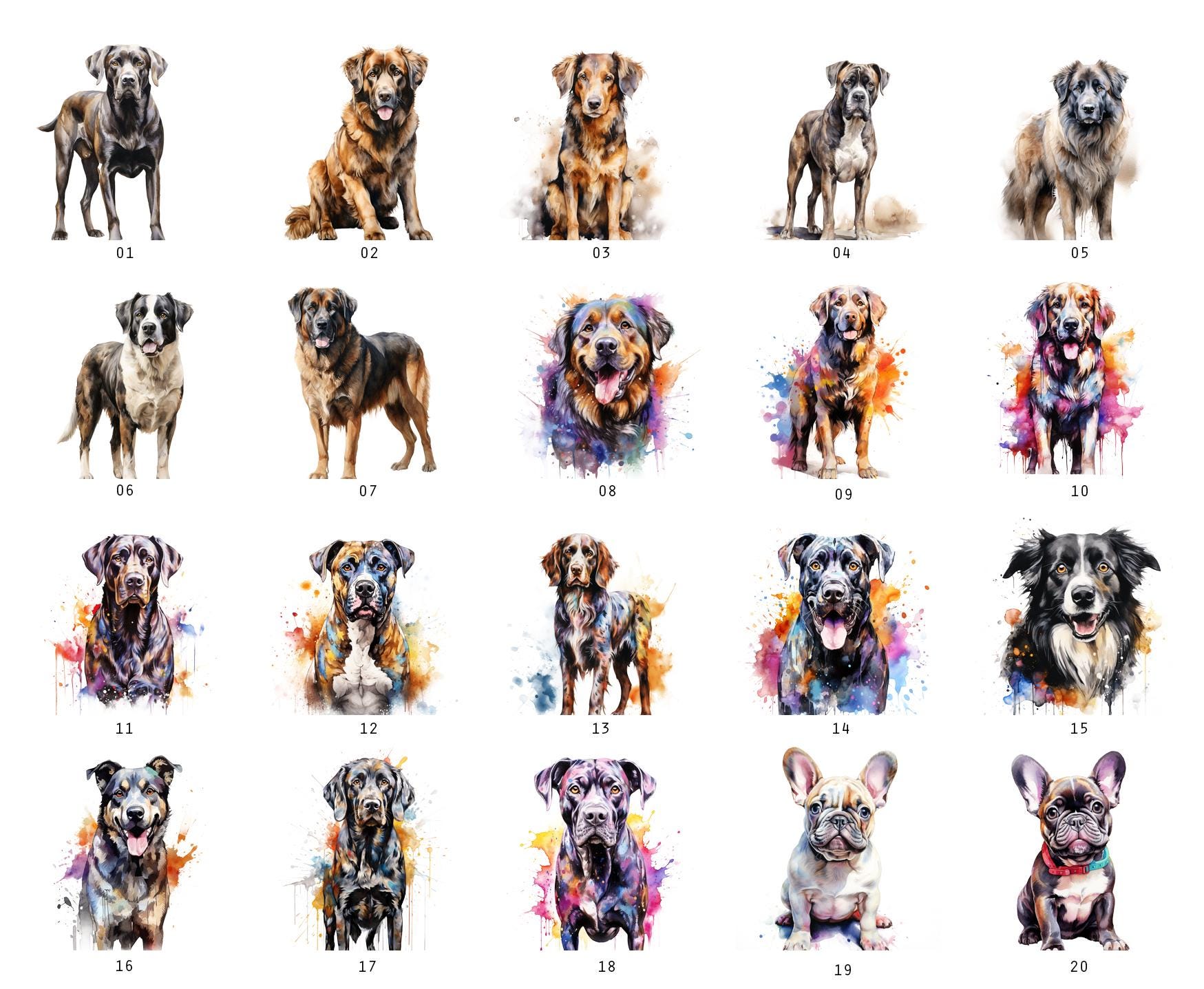 60 Watercolor Dog Clipart Bundle , Dog Breeds PNG File,cute Dogs ...
