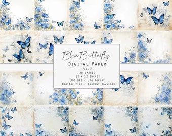 Digital Paper Blue Butterfly Journal/Scrapbooking printable paper