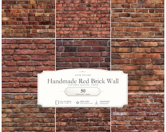 Textura de pared de ladrillo rojo hecha a mano, 50 superficies de material realistas imprimibles de 12x12, descarga digital
