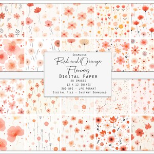 Digital Print Seamless Red & Orange Floral Paper / Journal Paper / Scrapbooking / Cardmaking