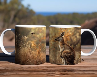 Kangaroo Coffee-Tea Mug with butterfly / Australian Natives