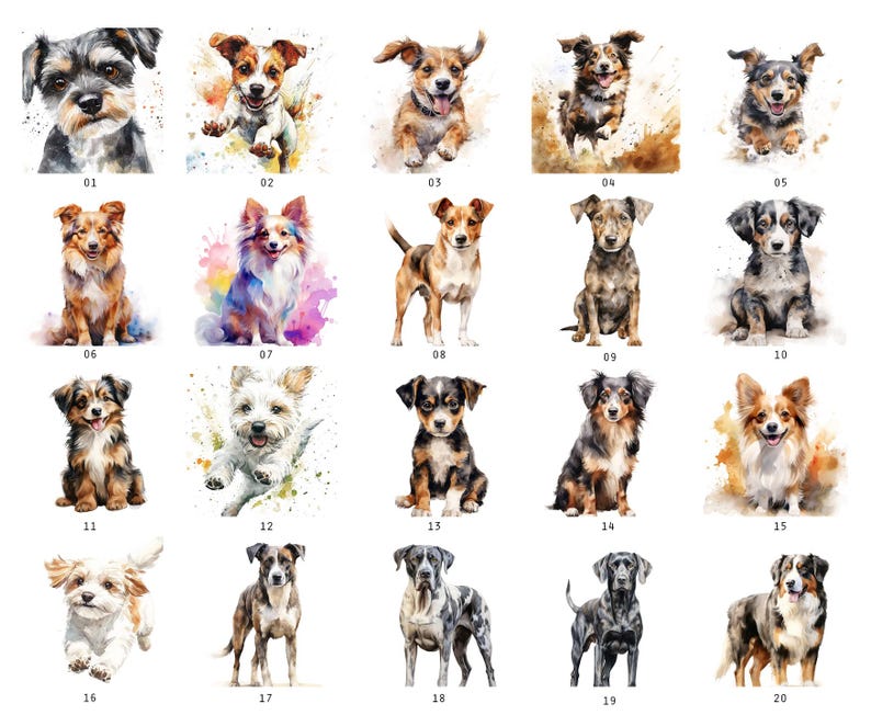 60 Watercolor Dog Clipart Bundle , Dog Breeds PNG File,cute Dogs ...