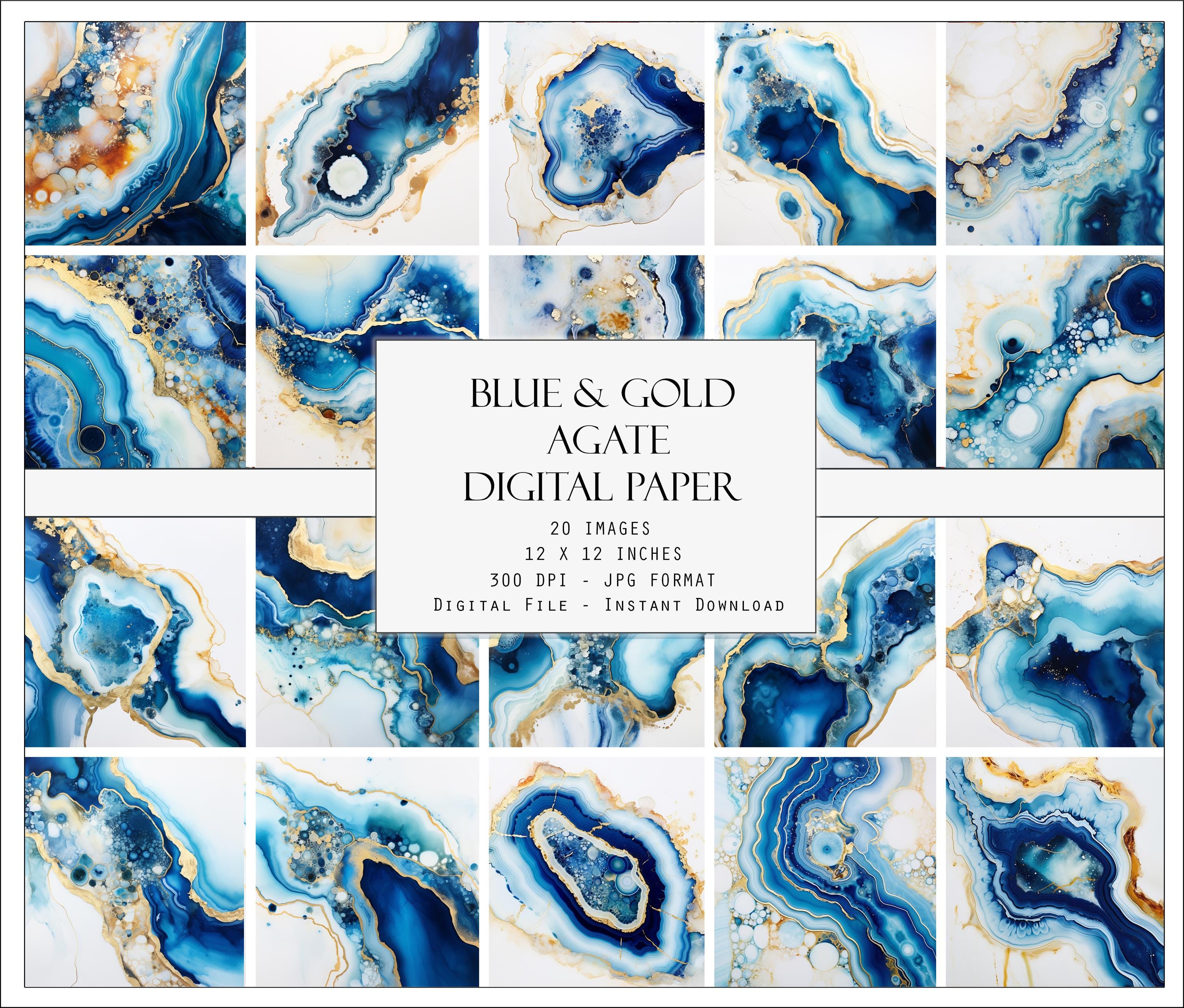 Blue and Gold Agate , Digital Download , Prints and Cardmaking , Digital Paper , Printable , Blue and Gold Crystals , Scrapbooking