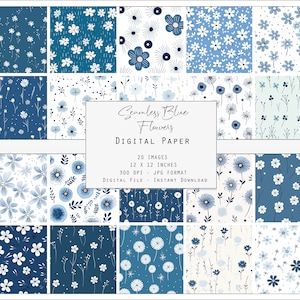 Digital Download Seamless Blue Floral Paper / Journal Paper / Scrapbooking / Cardmaking