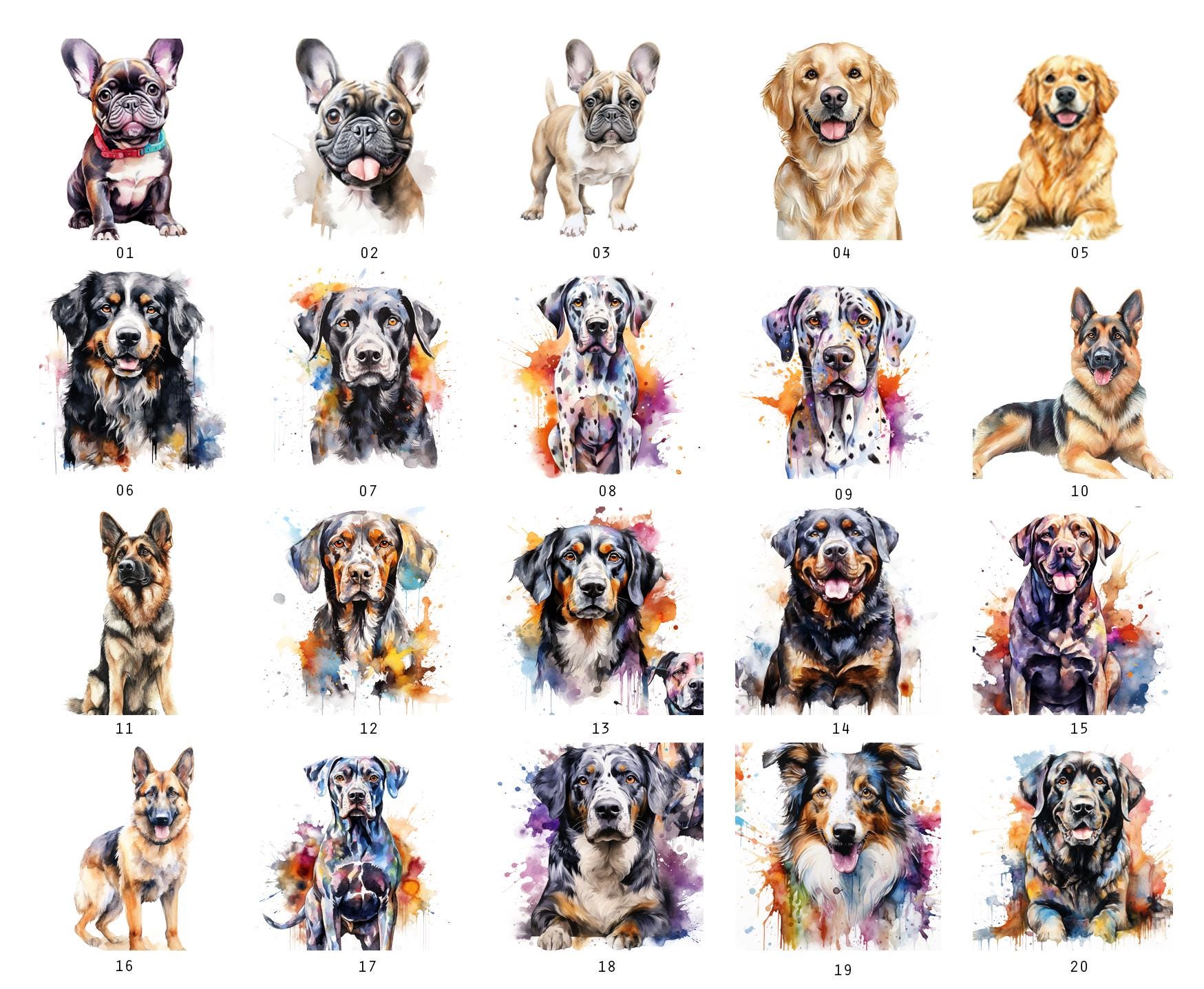60 Watercolor Dog Clipart Bundle , Dog Breeds PNG File,cute Dogs ...