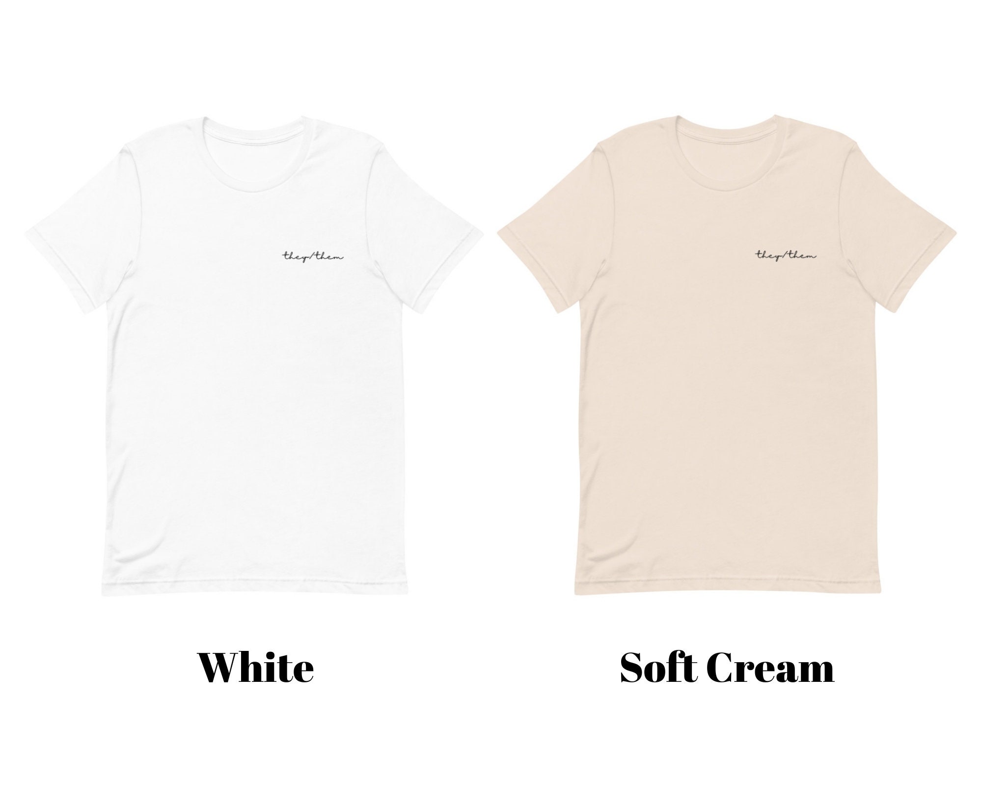 She/they Embroidered Cursive Pronouns Short Sleeve T-shirt - Etsy