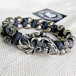 Skull Paracord Bracelet DIY Kit: Celtic Steel Beads, Viking Style