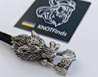 Steel paracord WOLF HEAD shackle. Beads for paracord weaving, viking style. viking jewelry, manual casting