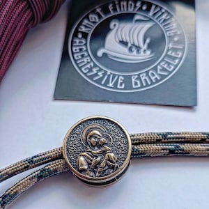 Brass Virgin Mary Bead: Round Religious Paracord Bracelet Bead image 2