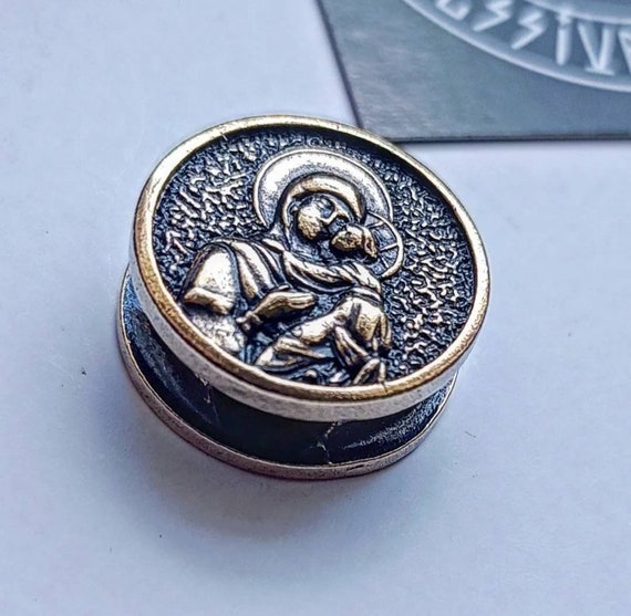 Brass Virgin Mary Bead: Round Religious Paracord Bracelet Bead