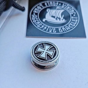 Steel Round Bead TEMPLAR CROSS. Bead for Bracelet. Religious symbols. Viking Jewelry Men&#39;s Accessory. Original author&#39;s products.