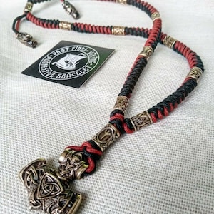 Ukrainian store. Tutorials weaving thin paracord necklace. Viking jewelry. Runic necklace, Thor&#39;s Hammer pendant. DIY gift. Mjolnir.