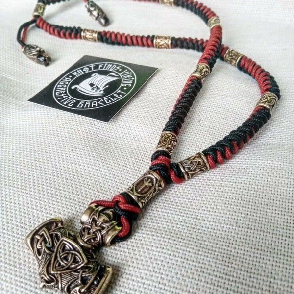 Ukrainian store. Tutorials weaving thin paracord necklace. Viking jewelry. Runic necklace, Thor's Hammer pendant. DIY gift. Mjolnir.