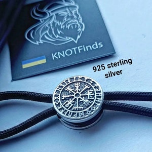 VEGVISIR 925 Sterling Silver Round Bead. Bead for Bracelet. Scandinavian Jewelry. Men&#39;s Accessory. Original author&#39;s products.