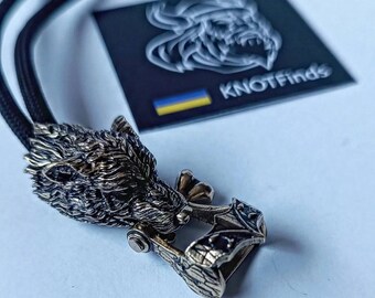 Brass paracord WOLF HEAD shackle. Beads for paracord weaving, viking style. viking jewelry, manual casting.