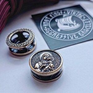 Brass Virgin Mary Bead: Round Religious Paracord Bracelet Bead image 4
