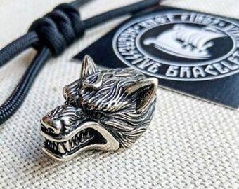 Wolf Head Steel Bead: Viking Paracord Bracelet Jewelry