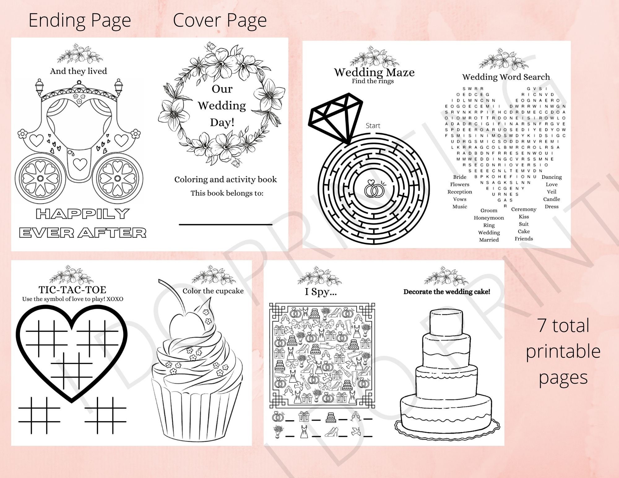 Wedding Coloring Book / Printable Instant Download / Childrens Activity